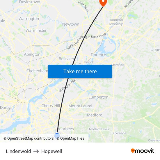 Lindenwold to Hopewell map