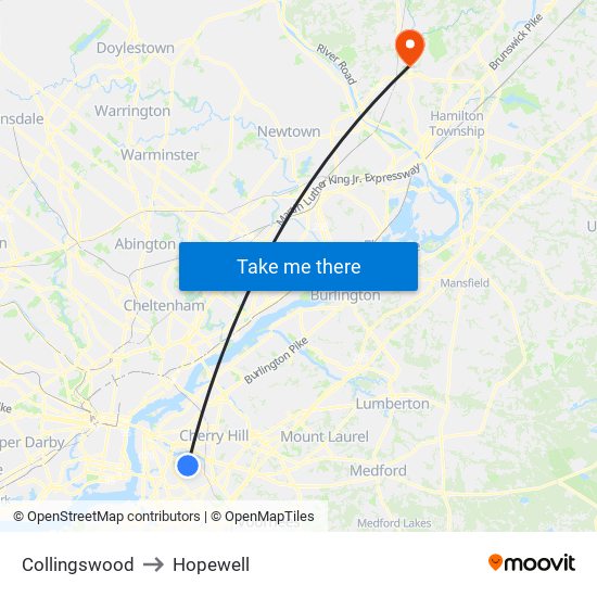 Collingswood to Hopewell map