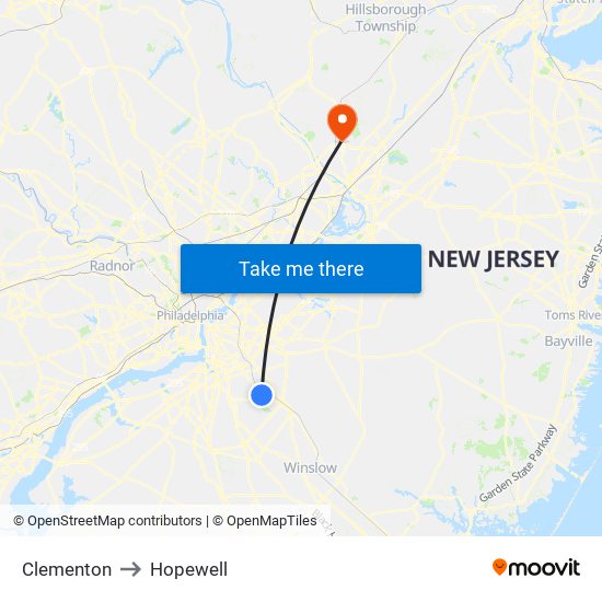 Clementon to Hopewell map