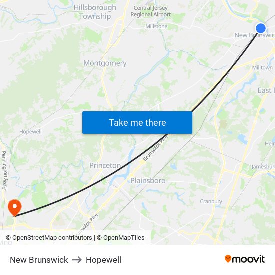 New Brunswick to Hopewell map