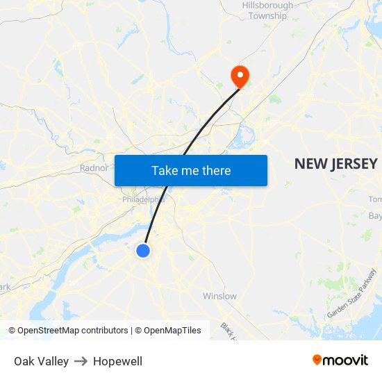 Oak Valley to Hopewell map