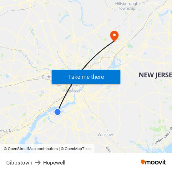 Gibbstown to Hopewell map