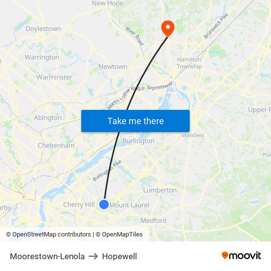 Moorestown-Lenola to Hopewell map