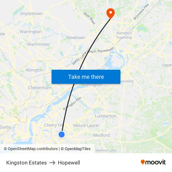 Kingston Estates to Hopewell map