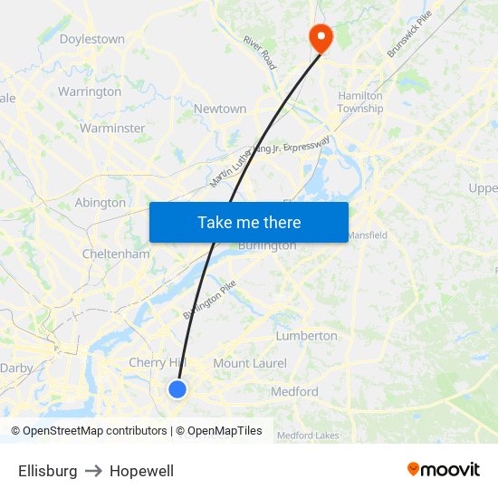 Ellisburg to Hopewell map