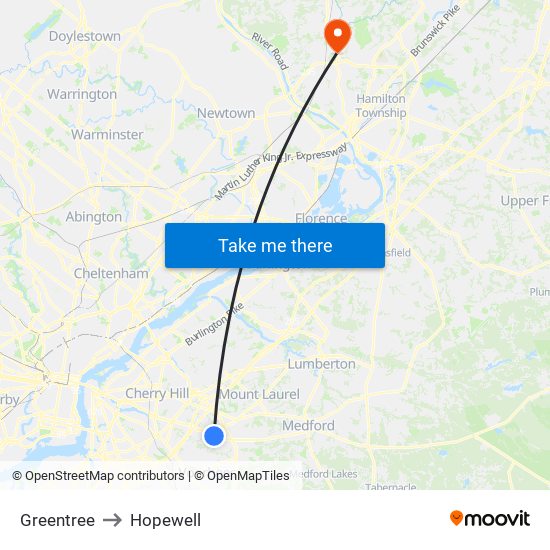 Greentree to Hopewell map