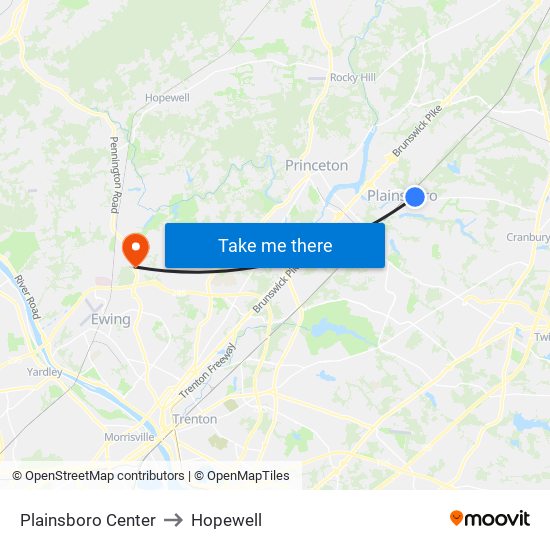 Plainsboro Center to Hopewell map