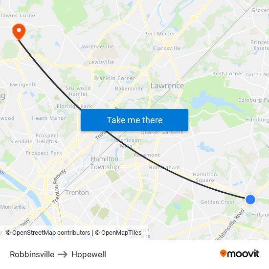 Robbinsville to Hopewell map