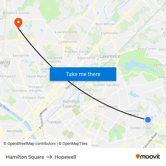 Hamilton Square to Hopewell map