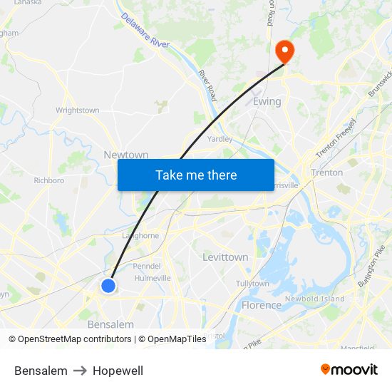 Bensalem to Hopewell map
