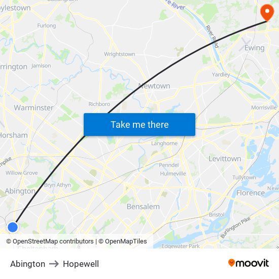 Abington to Hopewell map