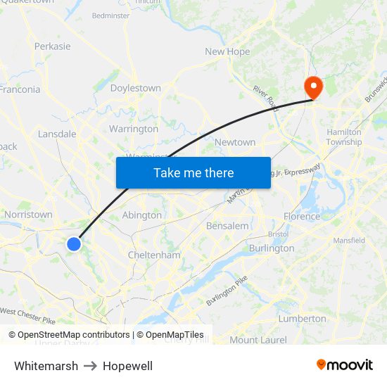 Whitemarsh to Hopewell map