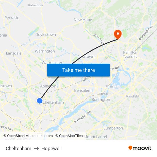 Cheltenham to Hopewell map