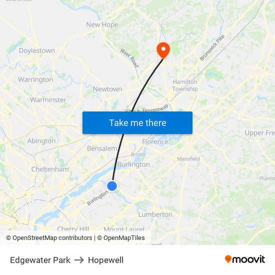 Edgewater Park to Hopewell map