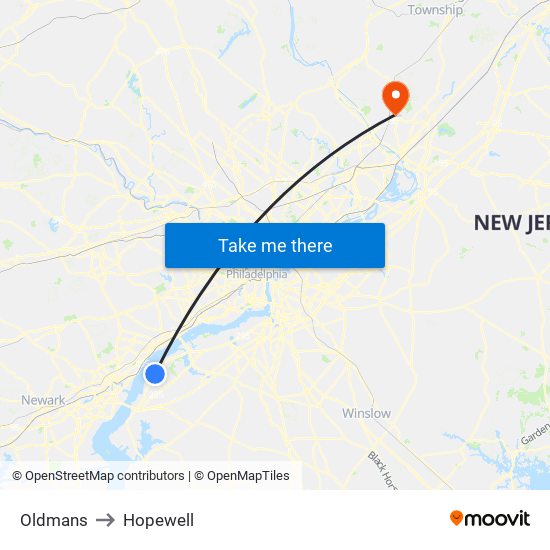 Oldmans to Hopewell map