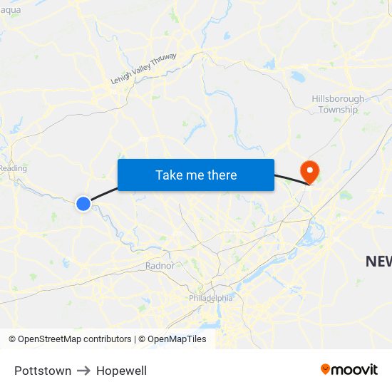 Pottstown to Hopewell map