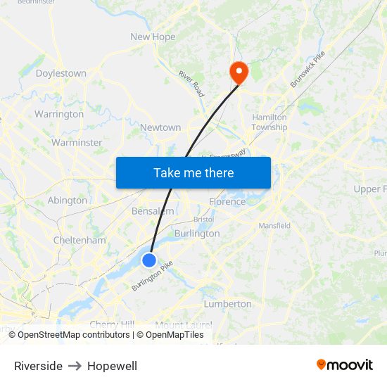 Riverside to Hopewell map
