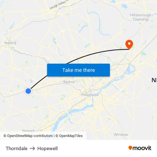 Thorndale to Hopewell map