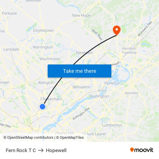 Fern Rock T C to Hopewell map