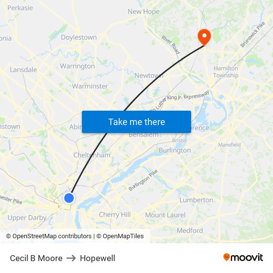 Cecil B Moore to Hopewell map