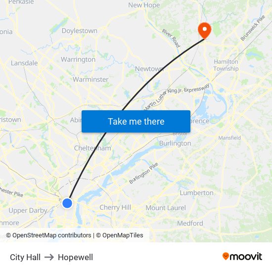 City Hall to Hopewell map
