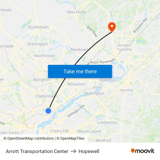 Arrott Transportation Center to Hopewell map
