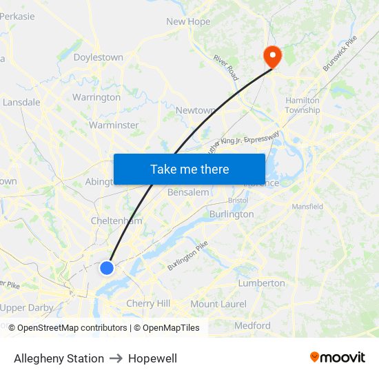 Allegheny Station to Hopewell map