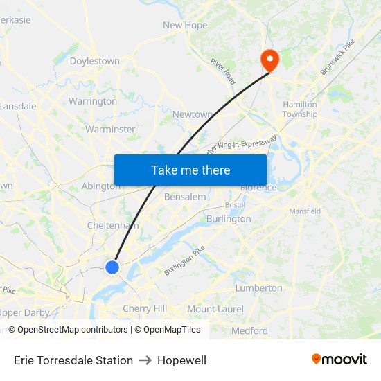 Erie Torresdale Station to Hopewell map