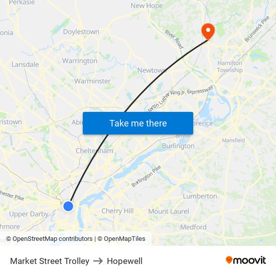 Market Street Trolley to Hopewell map