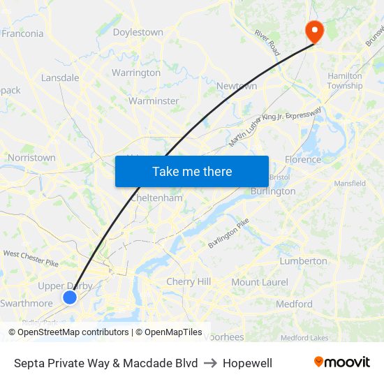 Septa Private Way & Macdade Blvd to Hopewell map