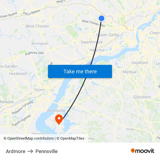 Ardmore to Pennsville map