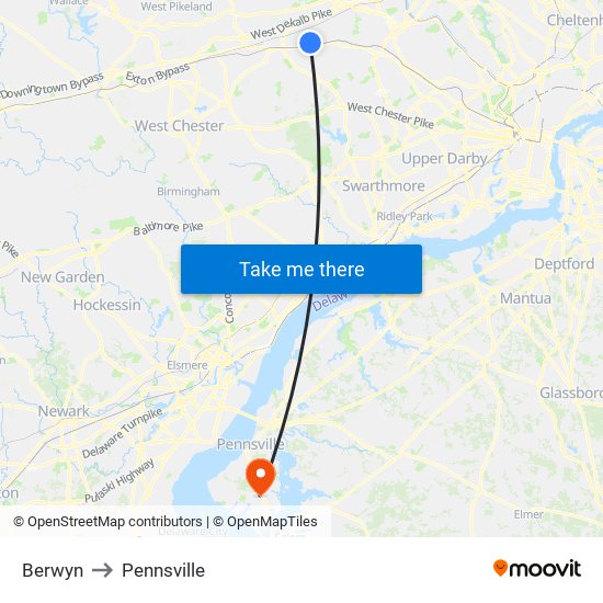Berwyn to Pennsville map
