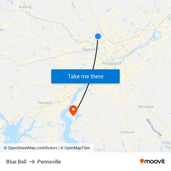 Blue Bell to Pennsville map