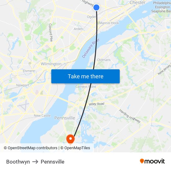 Boothwyn to Pennsville map