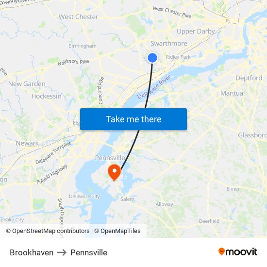Brookhaven to Pennsville map