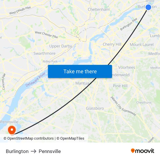 Burlington to Pennsville map