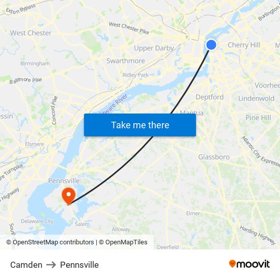 Camden to Pennsville map