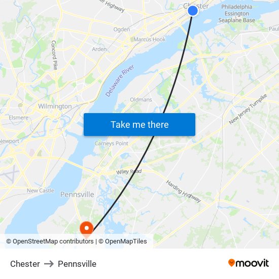 Chester to Pennsville map