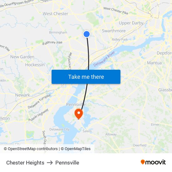 Chester Heights to Pennsville map