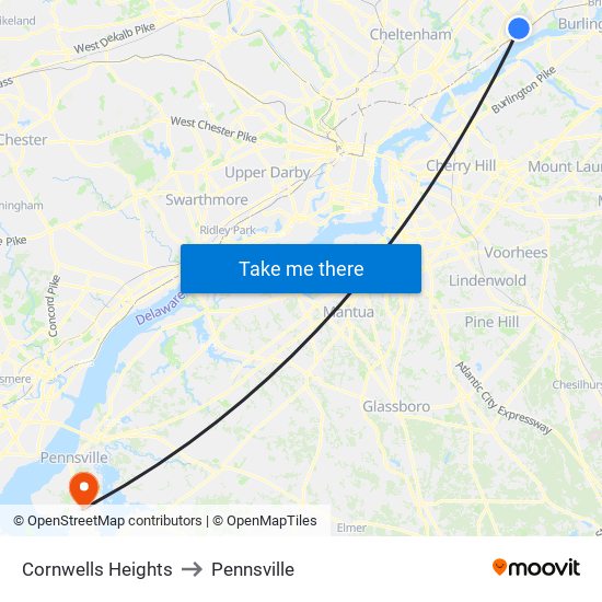 Cornwells Heights to Pennsville map