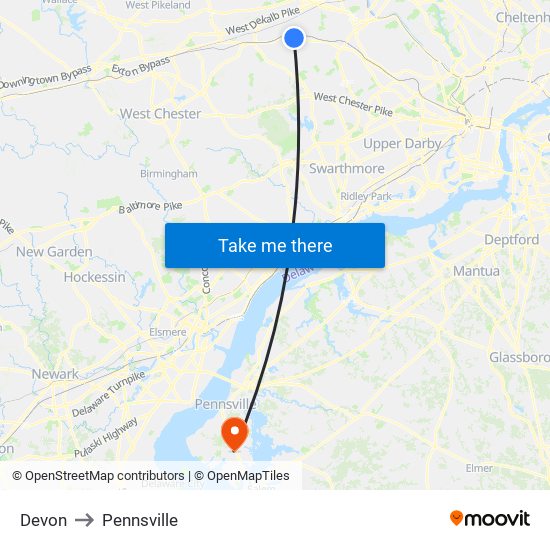 Devon to Pennsville map