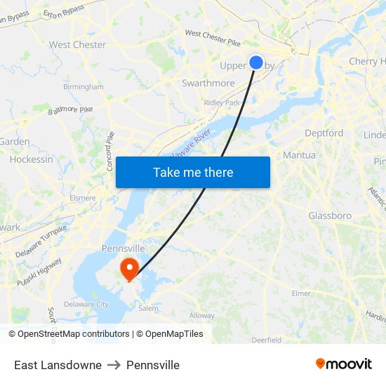 East Lansdowne to Pennsville map