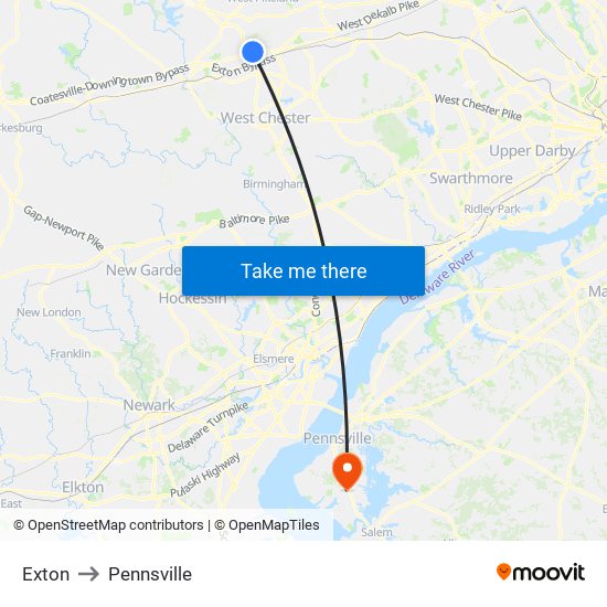 Exton to Pennsville map