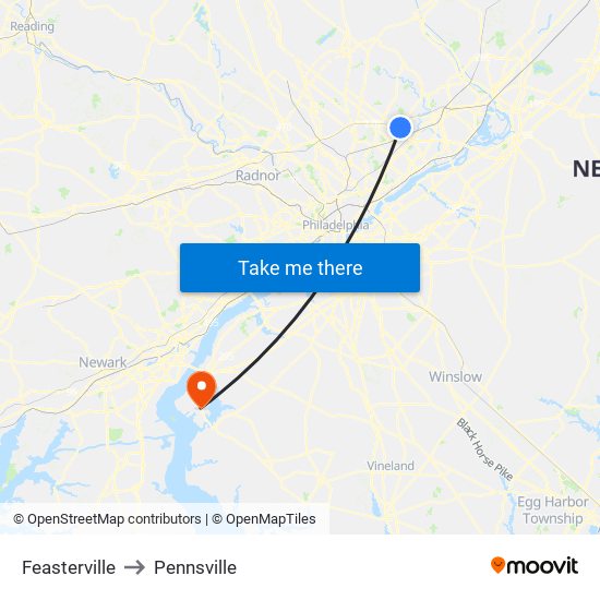Feasterville to Pennsville map