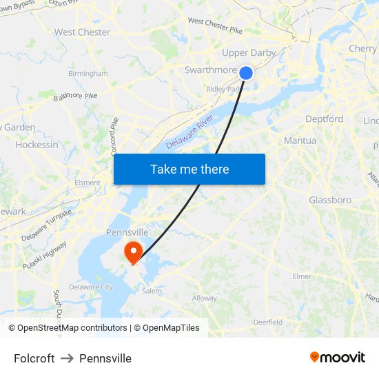 Folcroft to Pennsville map