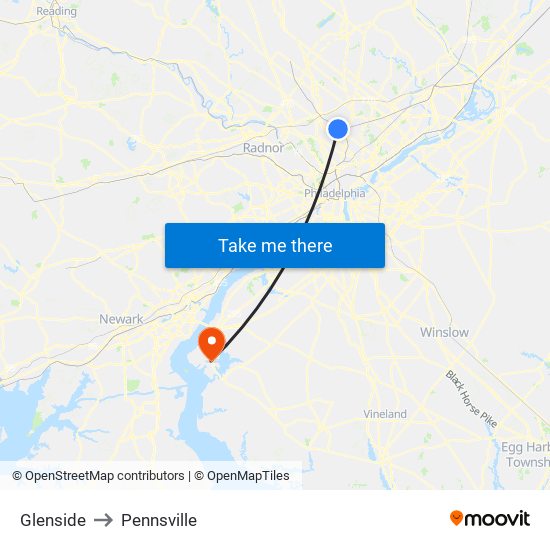 Glenside to Pennsville map