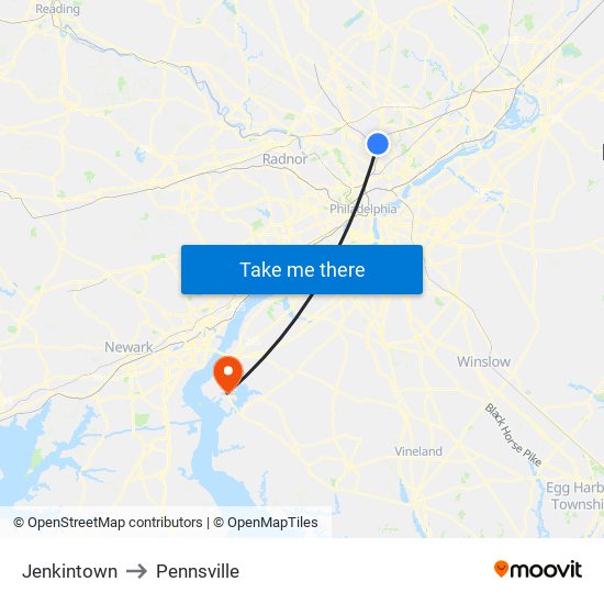 Jenkintown to Pennsville map