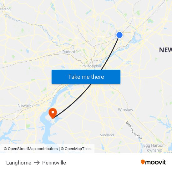 Langhorne to Pennsville map