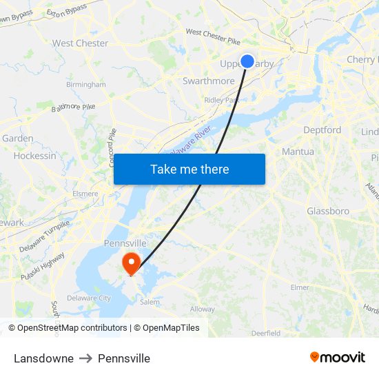 Lansdowne to Pennsville map