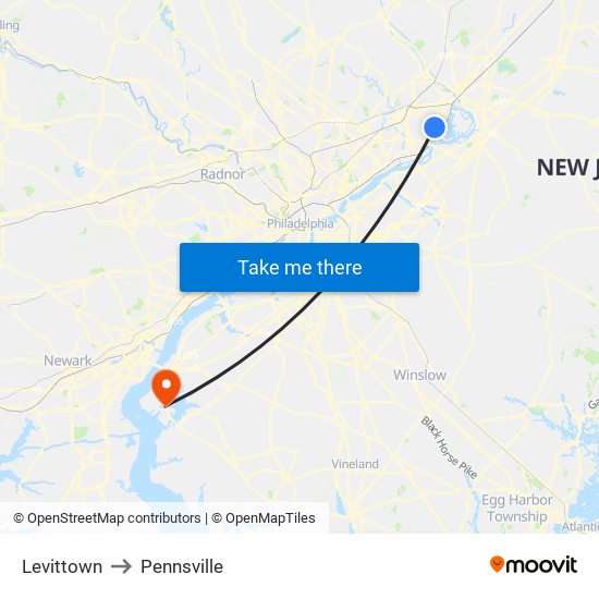 Levittown to Pennsville map